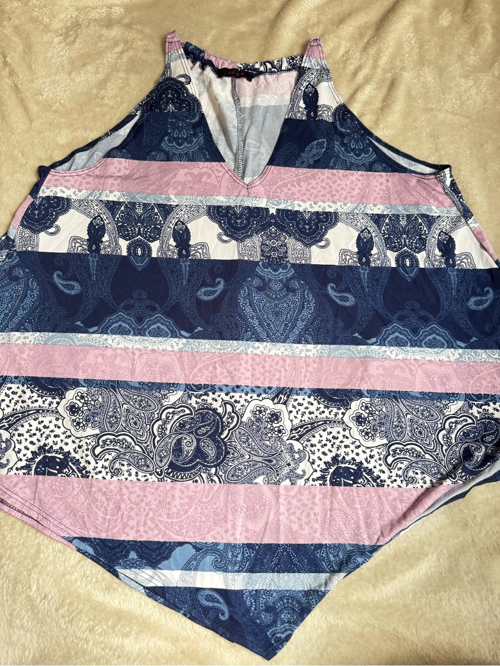 First Love Pink & Navy Paisley Stripe Halter Tank